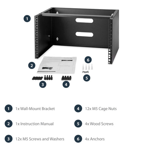 StarTech.com 6HE Wandmontage-Rack - 35 cm Tiefe, Schwarz - Platzsparender Netzwerkschrank