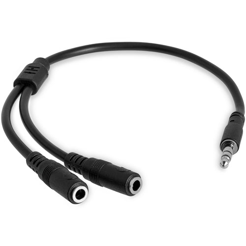 3.5mm Slim Stereo Splitter Cable Black 0.2m Male to 2x Female