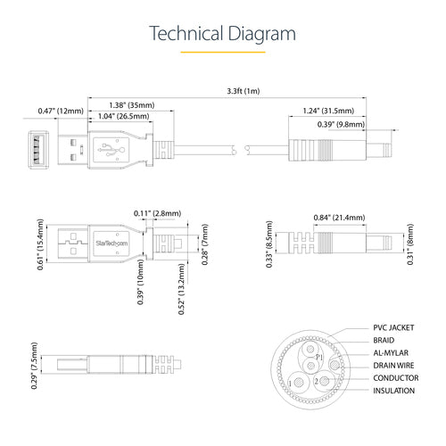 StarTech.com USB auf 5,5-mm-Stromkabel 1 m – Barrel-Stecker Typ N