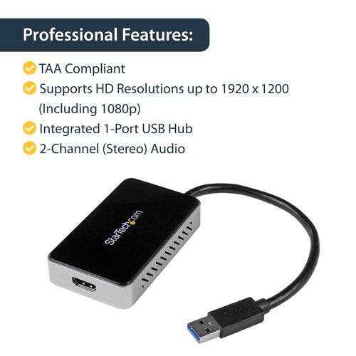 USB 3.0 to HDMI Adapter StarTech.com 1920x1200 TAA Windows Converter