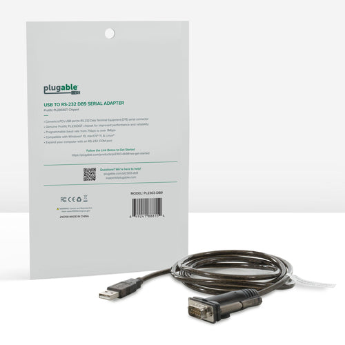 USB to Serial Adapter Plugable Technologies RS-232 DB9 Male Connector 0.6m Compatible Windows Mac Linux