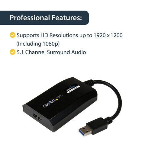 USB 3.0 to HDMI Adapter 1080p DisplayLink Certified External Graphics Card