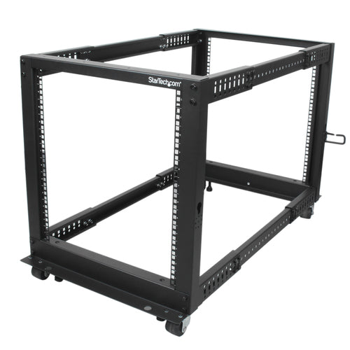 12U Open Frame Server Rack with Wheels Adjustable Depth 544kg Capacity