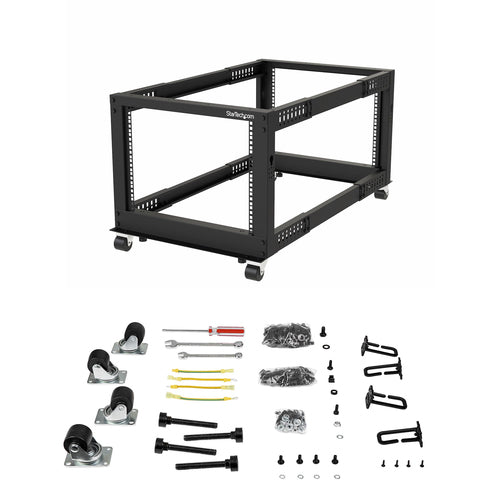 12U Open Frame Server Rack with Wheels Adjustable Depth 544kg Capacity