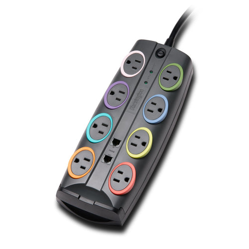 Surge Protector 8 AC Outlets 2490J Black 2.4m Cord Kensington