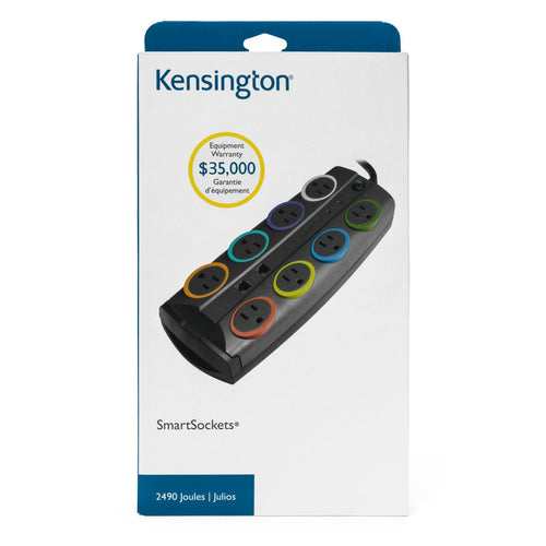 Surge Protector 8 AC Outlets 2490J Black 2.4m Cord Kensington