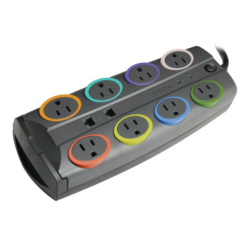 Surge Protector 8 AC Outlets 2490J Black 2.4m Cord Kensington