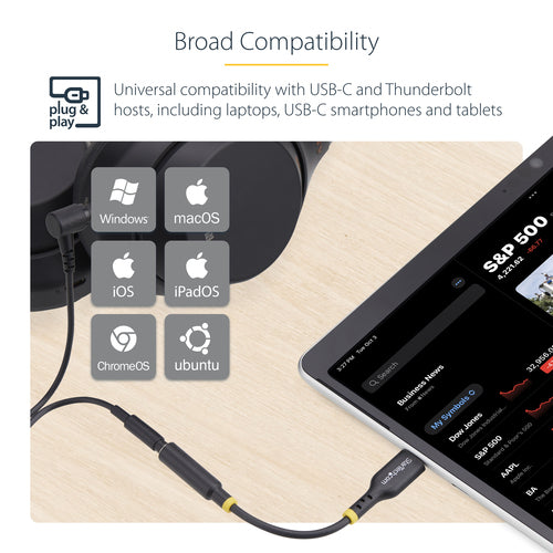 USB-C to 3.5mm TRRS Headphone Adapter 32-bit DAC Black 5in