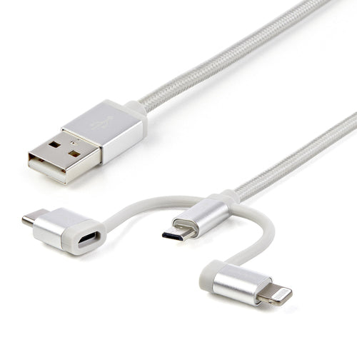 USB Multi Charging Cable 3-in-1 Micro-USB USB-C Lightning 1m Braided