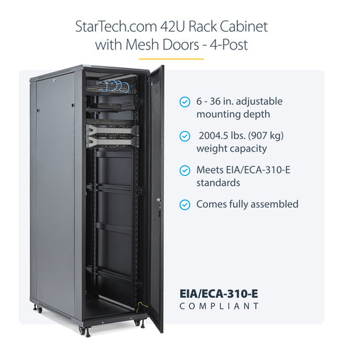 StarTech.com RK4236BKB 42HE Netzwerkschrank für Server- und AV-Geräte – 19-Zoll-Datenschrank