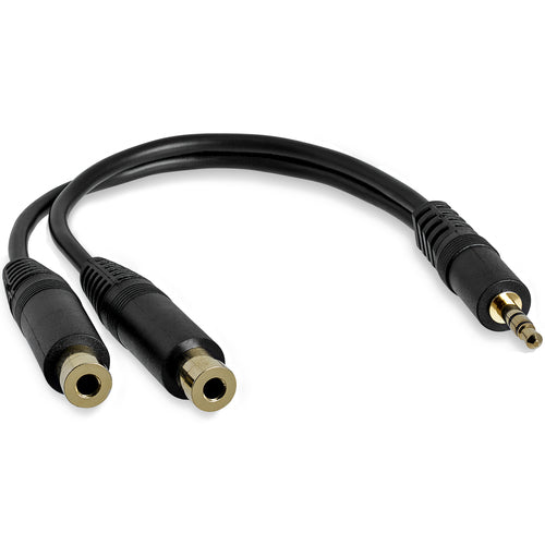 3.5mm Stereo Splitter Cable 6in Male to 2x Female Black