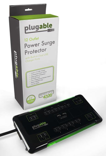 Surge Protector with 12 AC Outlets 4320J 120V 6000V Black