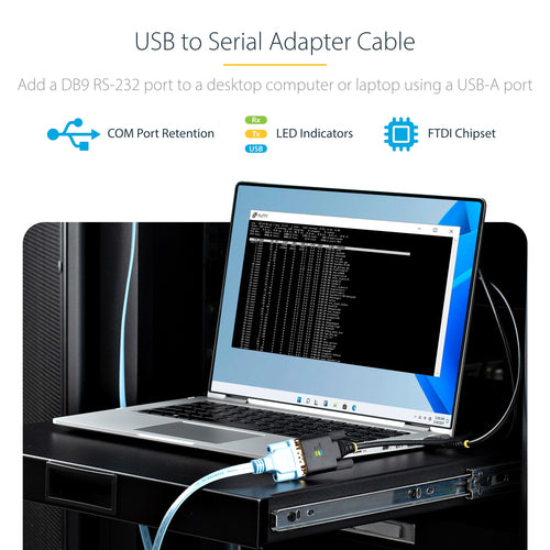 USB-Seriell-Adapterkabel, 3 m, FTDI IC, Schwarz für Windows/macOS/Linux