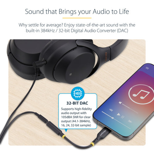 USB-C to 3.5mm TRRS Headphone Adapter 32-bit DAC Black 5in