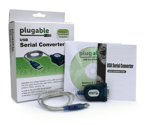 USB to Serial Adapter Plugable Technologies RS-232 DB9 Male Connector 0.6m Compatible Windows Mac Linux