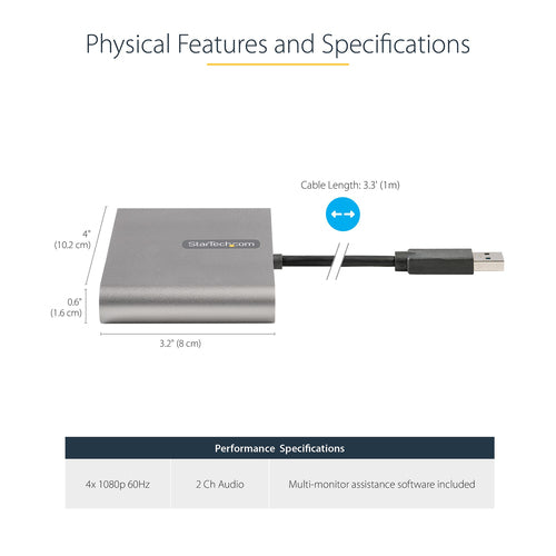 USB 3.0 Quad HDMI Adapter StarTech.com 1920x1080 USB Typ-A