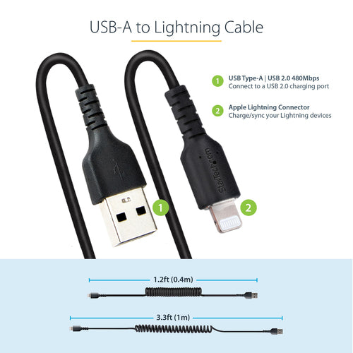USB to Lightning Cable 1m Coiled MFi Certified Heavy Duty