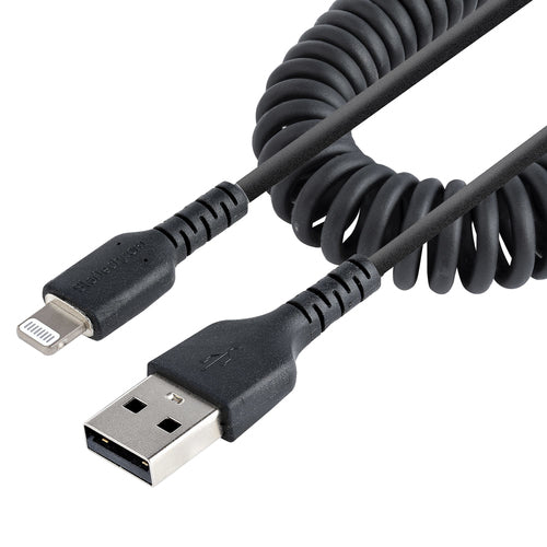 USB to Lightning Cable 50cm MFi Certified Coiled iPhone Charger Heavy Duty Black