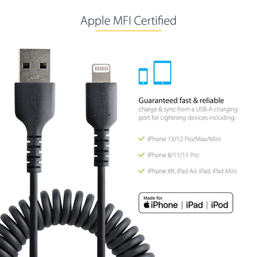 StarTech.com 50cm USB-zu-Lightning-Kabel - MFi-zertifiziertes, robustes gewickeltes iPhone-Ladekabel, Schwarz
