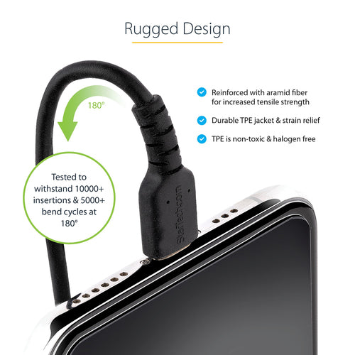 USB C to Lightning Cable 1m MFi Certified Coiled Charger Black