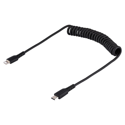 USB C to Lightning Cable 1m MFi Certified Coiled Charger Black