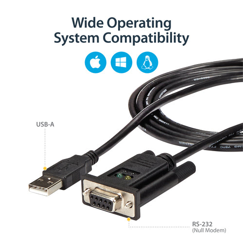 USB to Serial RS232 Adapter Cable 6ft FTDI DB9 Null Modem