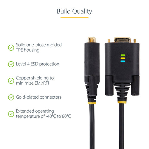USB-Seriell-Adapterkabel, 3 m, FTDI IC, Schwarz für Windows/macOS/Linux