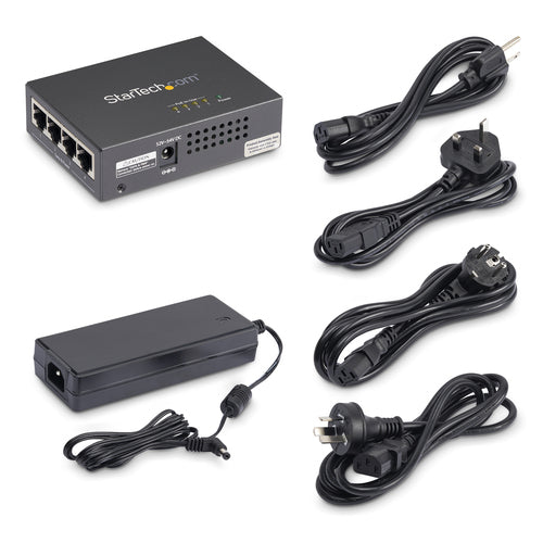 4-Port Gigabit PoE+ Injector StarTech.com 802.3at/af Network Transmitter 100m 2000Mbit/s