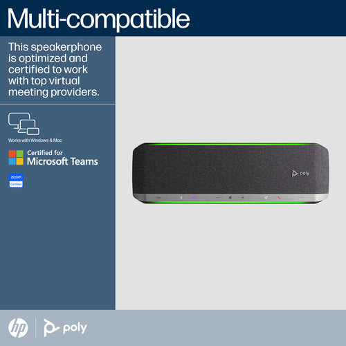 HP Poly Sync 60 Microsoft Teams Certified Freisprecheinrichtung Silber 30m Reichweite 55dB Touch-Bedienelemente